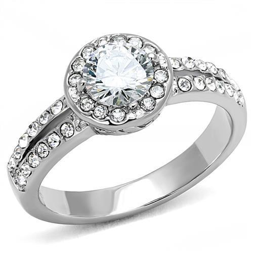 TK3021 - High polished (no plating) Stainless Steel Ring with AAA Grade CZ in Clear