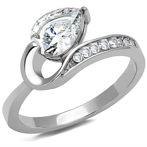 TK3022 - High polished (no plating) Stainless Steel Ring with AAA Grade CZ in Clear