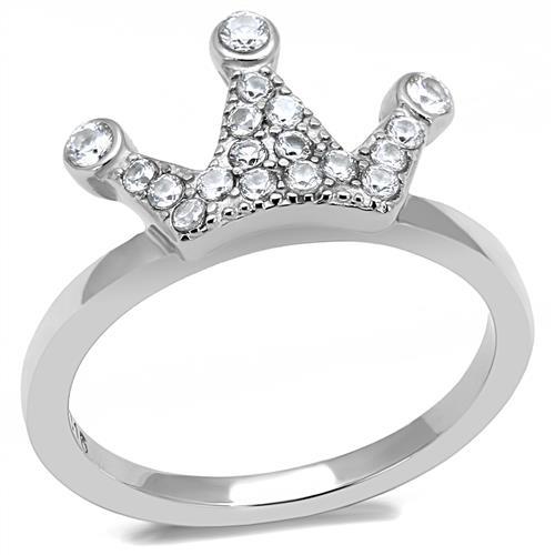 TK3024 - High polished (no plating) Stainless Steel Ring with AAA Grade CZ in Clear