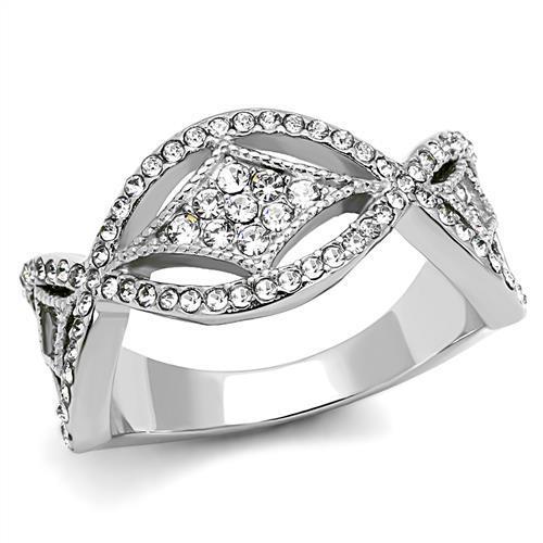 TK3027 - High polished (no plating) Stainless Steel Ring with Top Grade Crystal in Clear
