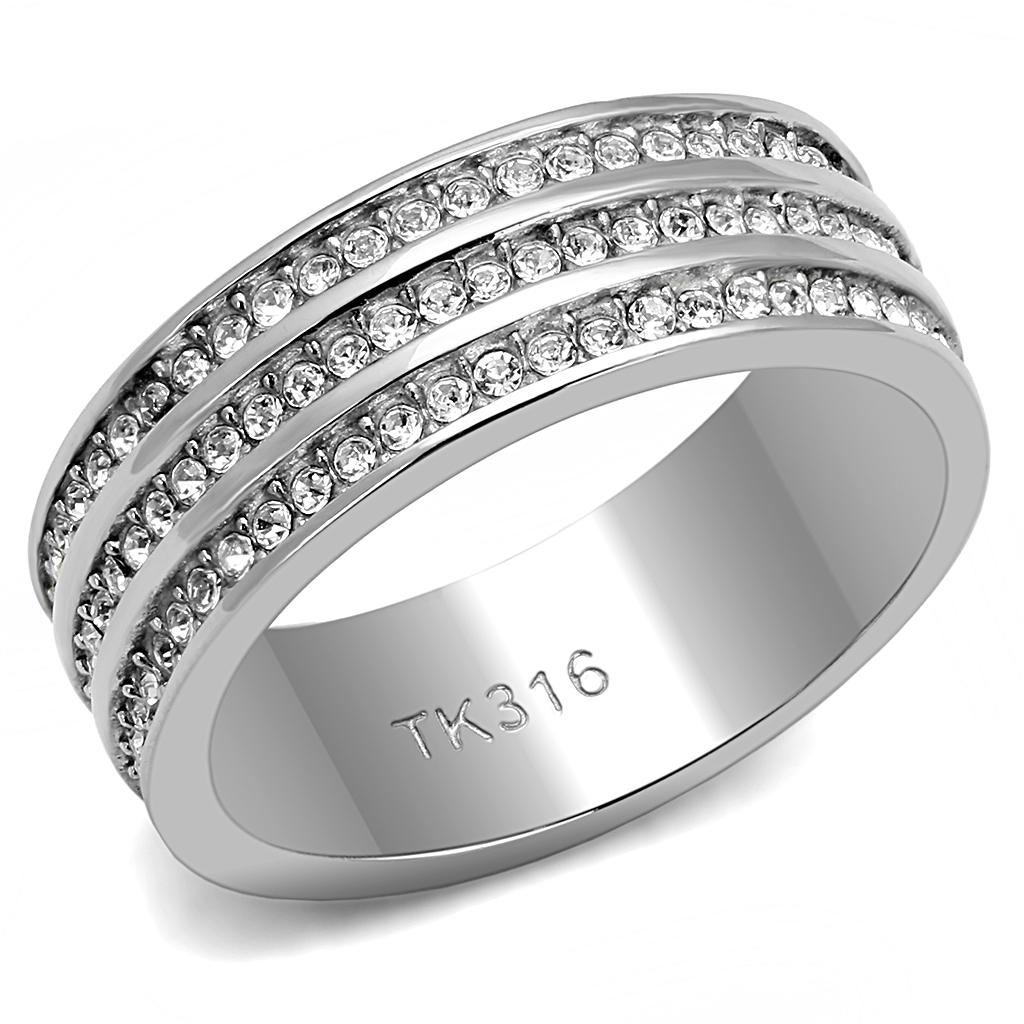TK3028 - High polished (no plating) Stainless Steel Ring with Top Grade Crystal in Clear