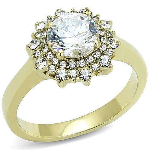 TK3035 - IP Gold(Ion Plating) Stainless Steel Ring with AAA Grade CZ in Clear