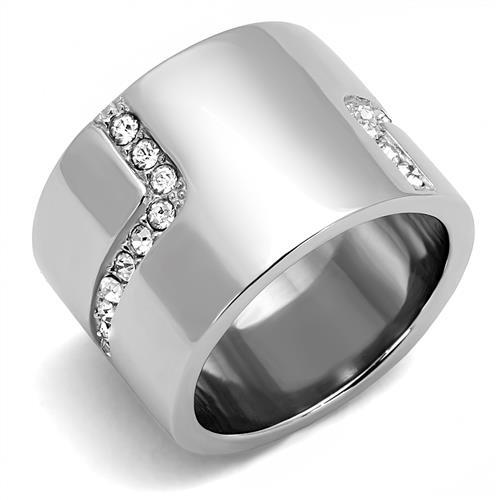 TK3040 - High polished (no plating) Stainless Steel Ring with Top Grade Crystal in Clear