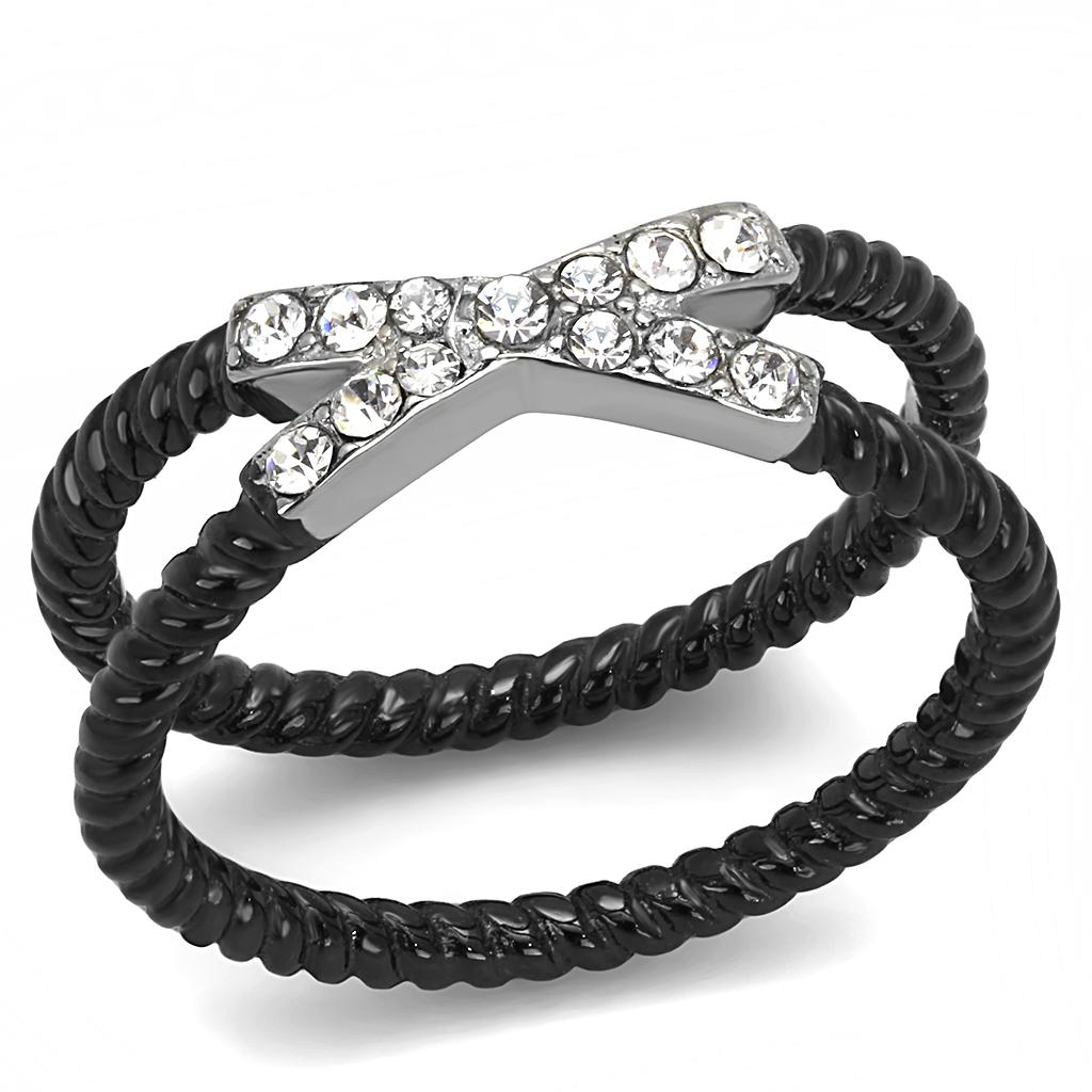 TK3053 - Two-Tone IP Black (Ion Plating) Stainless Steel Ring with Top Grade Crystal in Clear
