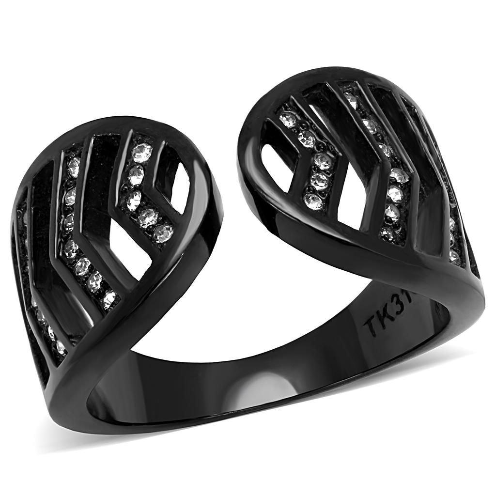TK3056 - IP Black(Ion Plating) Stainless Steel Ring with Top Grade Crystal in Clear