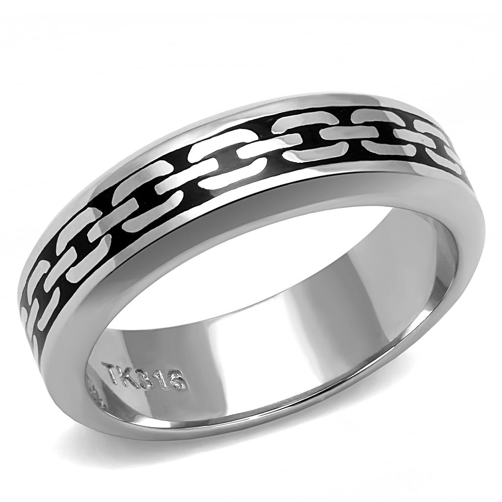 TK3061 - High polished (no plating) Stainless Steel Ring with Epoxy in Jet