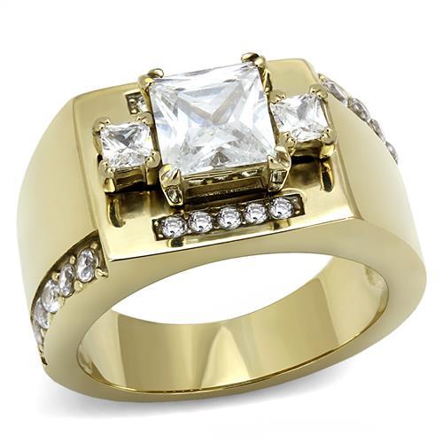 TK3078 - IP Gold(Ion Plating) Stainless Steel Ring with AAA Grade CZ in Clear