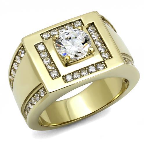 TK3079 - IP Gold(Ion Plating) Stainless Steel Ring with AAA Grade CZ in Clear
