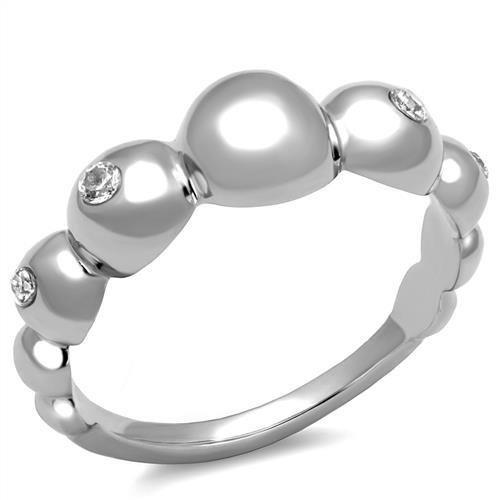 TK3087 - High polished (no plating) Stainless Steel Ring with AAA Grade CZ in Clear