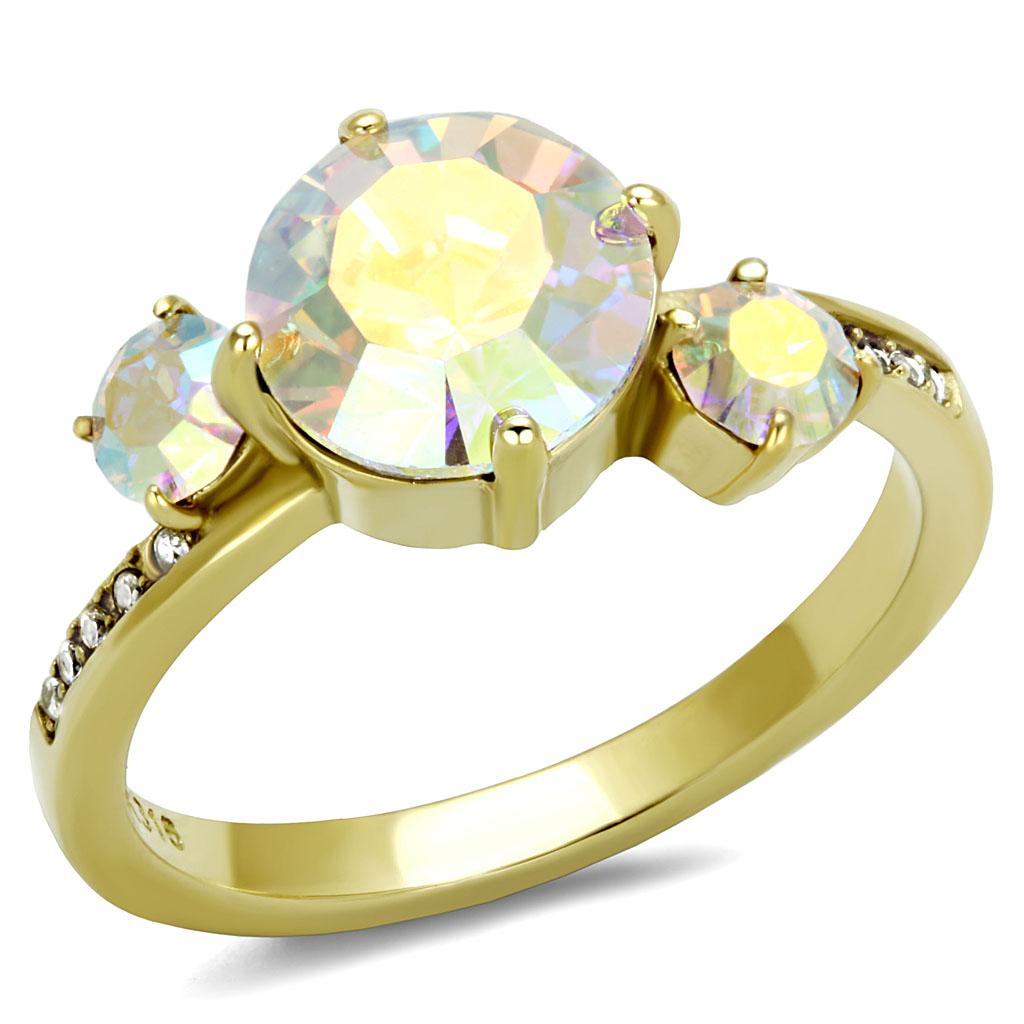 TK3095 - IP Gold(Ion Plating) Stainless Steel Ring with Top Grade Crystal in Multi Color