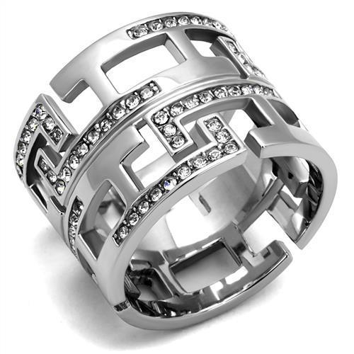 TK3105 - High polished (no plating) Stainless Steel Ring with Top Grade Crystal in Clear