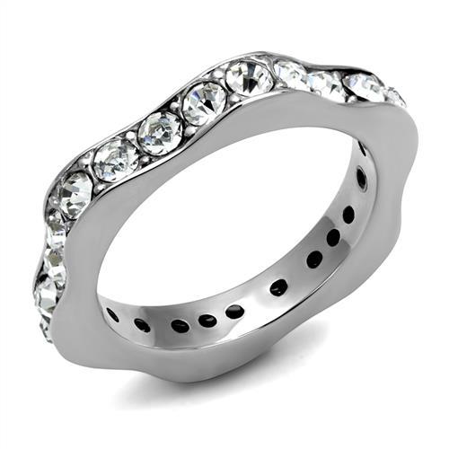 TK3106 - High polished (no plating) Stainless Steel Ring with Top Grade Crystal in Clear