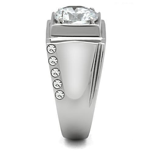 TK311 - High polished (no plating) Stainless Steel Ring with AAA Grade CZ in Clear