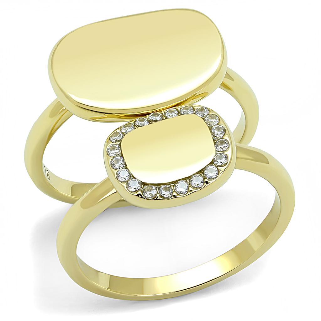 TK3121 - IP Gold(Ion Plating) Stainless Steel Ring with AAA Grade CZ in Clear