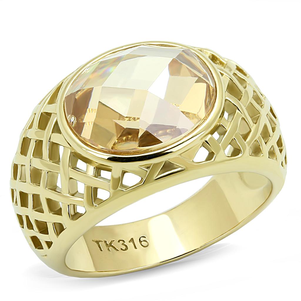 TK3122 - IP Gold(Ion Plating) Stainless Steel Ring with AAA Grade CZ in Champagne