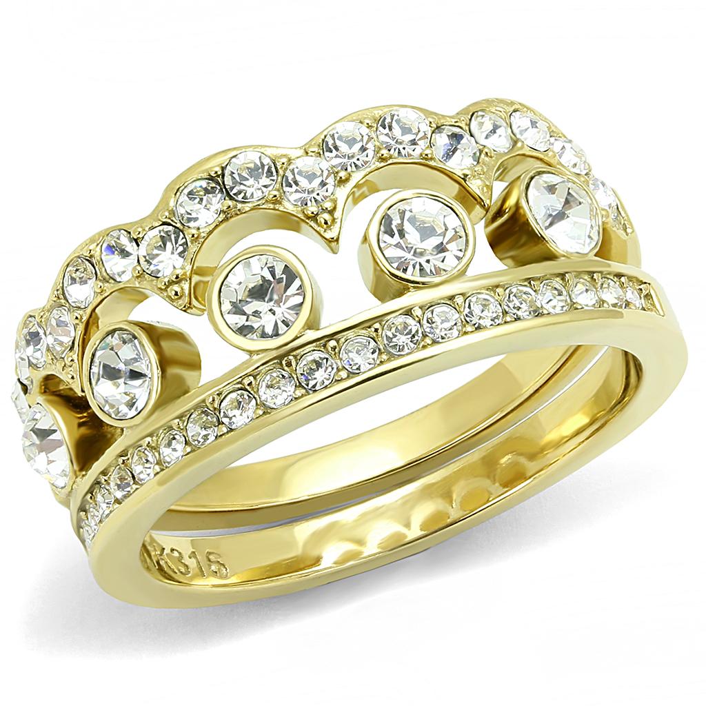 TK3123 - IP Gold(Ion Plating) Stainless Steel Ring with Top Grade Crystal in Clear