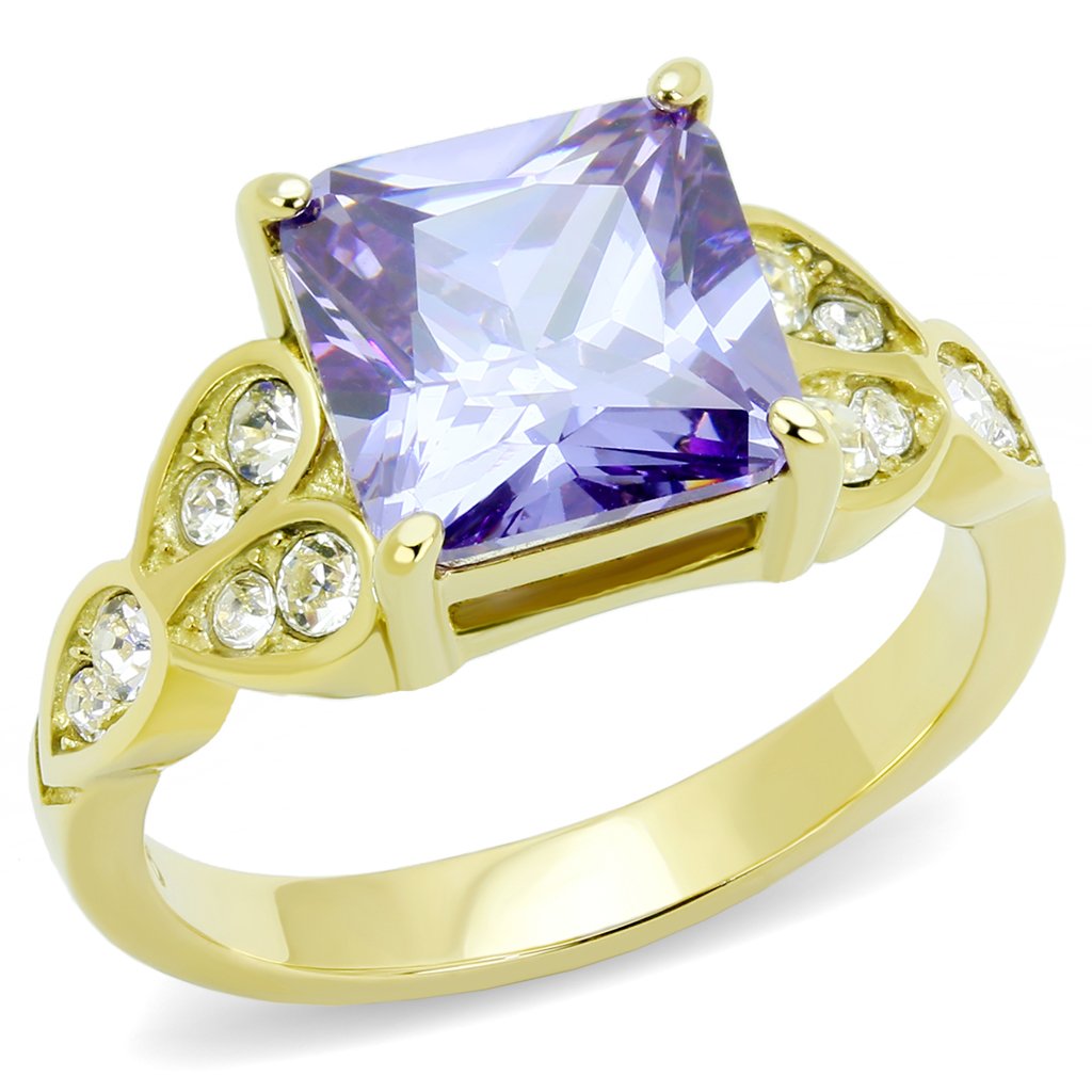 TK3125 - IP Gold(Ion Plating) Stainless Steel Ring with AAA Grade CZ in Light Amethyst