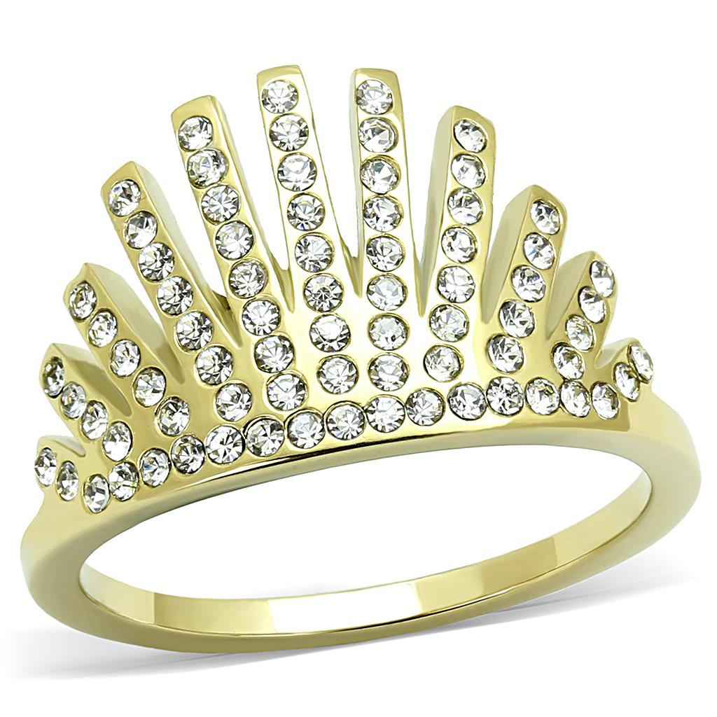 TK3128 - IP Gold(Ion Plating) Stainless Steel Ring with Top Grade Crystal in Clear