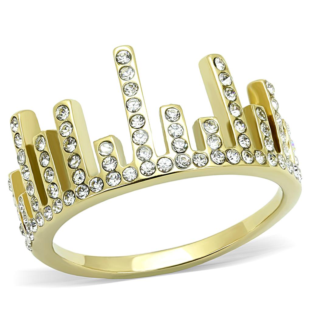 TK3129 - IP Gold(Ion Plating) Stainless Steel Ring with Top Grade Crystal in Clear