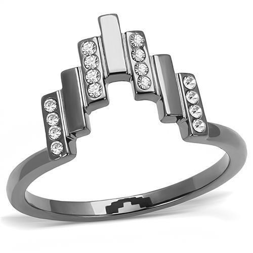 TK3135 - IP Light Black (IP Gun) Stainless Steel Ring with Top Grade Crystal in Clear