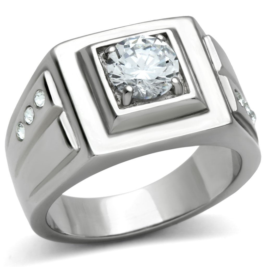 TK313 - High polished (no plating) Stainless Steel Ring with AAA Grade CZ in Clear