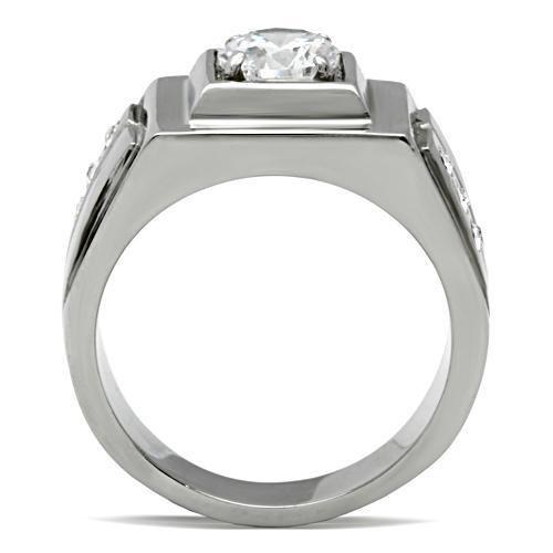 TK313 - High polished (no plating) Stainless Steel Ring with AAA Grade CZ in Clear