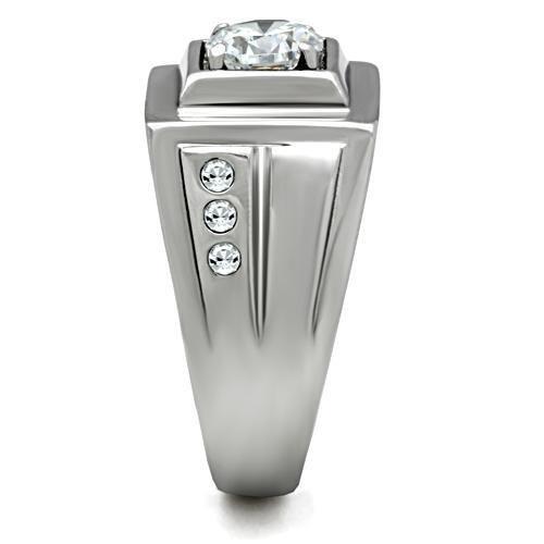 TK313 - High polished (no plating) Stainless Steel Ring with AAA Grade CZ in Clear