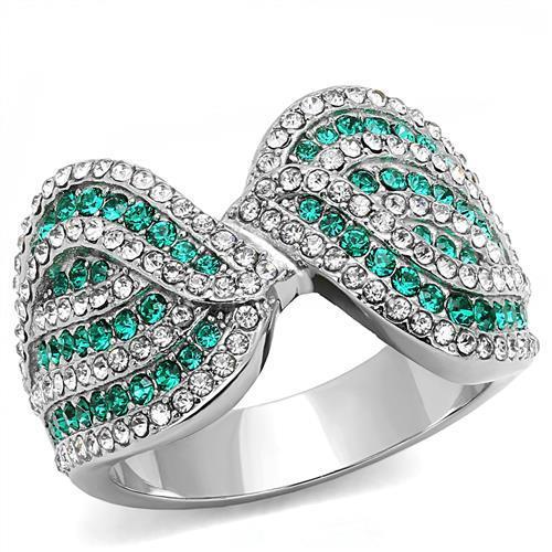 TK3142 - High polished (no plating) Stainless Steel Ring with Top Grade Crystal in Emerald