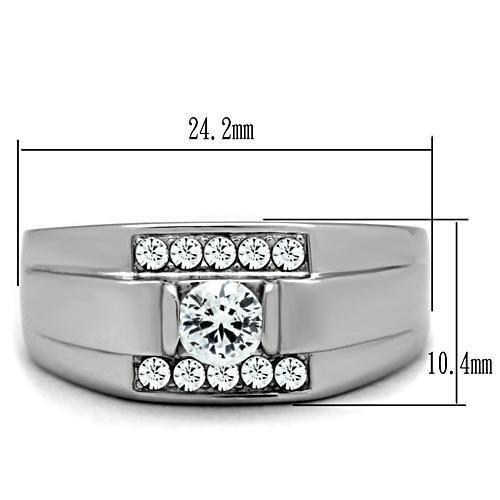 TK314 - High polished (no plating) Stainless Steel Ring with AAA Grade CZ in Clear