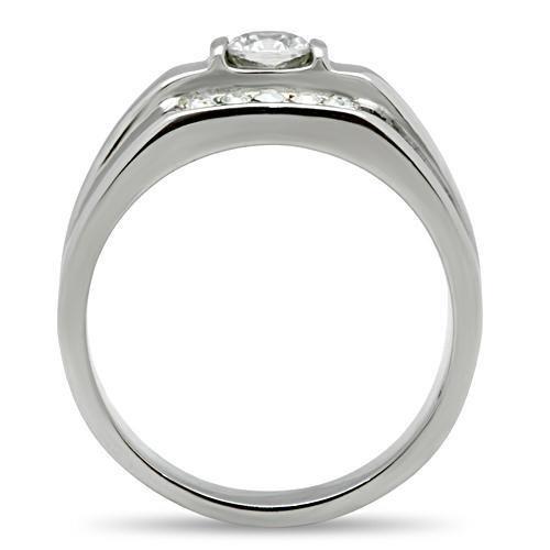 TK314 - High polished (no plating) Stainless Steel Ring with AAA Grade CZ in Clear