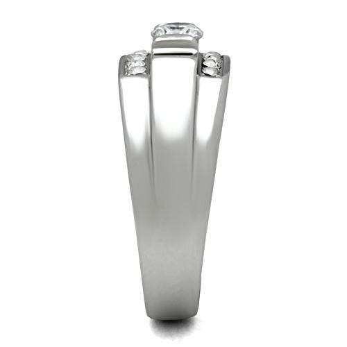 TK314 - High polished (no plating) Stainless Steel Ring with AAA Grade CZ in Clear
