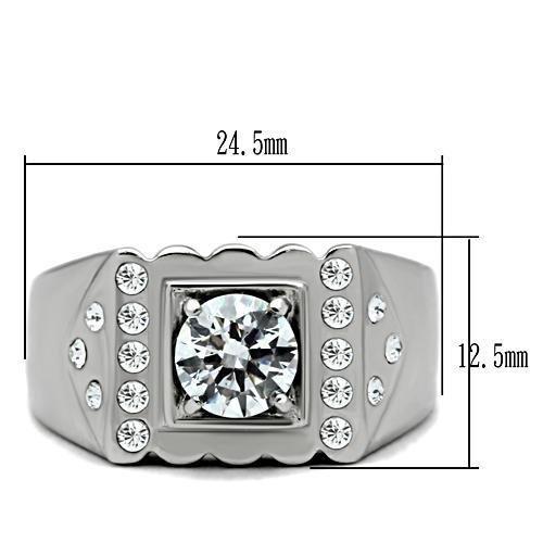 TK315 - High polished (no plating) Stainless Steel Ring with AAA Grade CZ in Clear