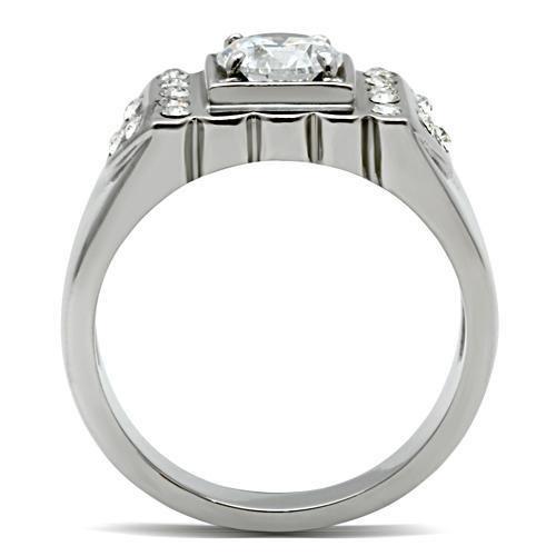 TK315 - High polished (no plating) Stainless Steel Ring with AAA Grade CZ in Clear