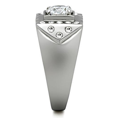 TK315 - High polished (no plating) Stainless Steel Ring with AAA Grade CZ in Clear