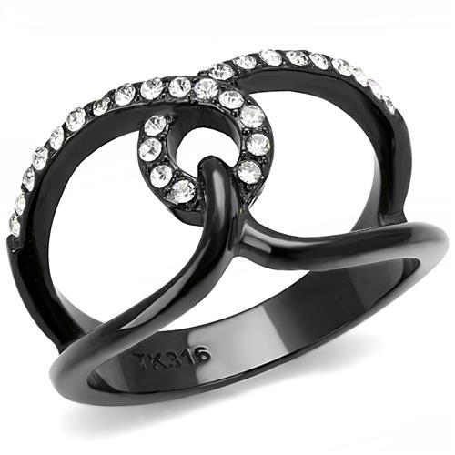 TK3166 - IP Black(Ion Plating) Stainless Steel Ring with Top Grade Crystal in Clear