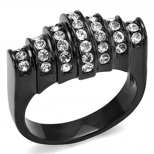 TK3167 - IP Black(Ion Plating) Stainless Steel Ring with Top Grade Crystal in Clear