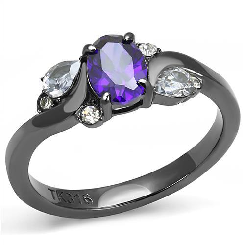 TK3169 - IP Light Black (IP Gun) Stainless Steel Ring with AAA Grade CZ in Tanzanite