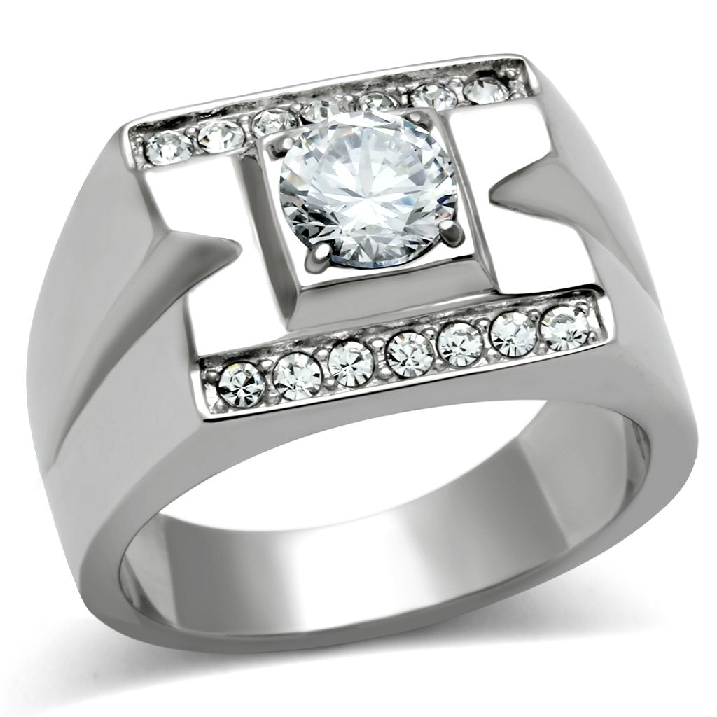 TK316 - High polished (no plating) Stainless Steel Ring with AAA Grade CZ in Clear