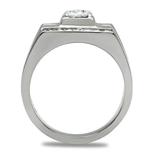 TK316 - High polished (no plating) Stainless Steel Ring with AAA Grade CZ in Clear