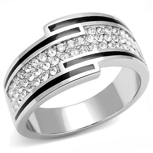 TK3174 - High polished (no plating) Stainless Steel Ring with Top Grade Crystal in Clear