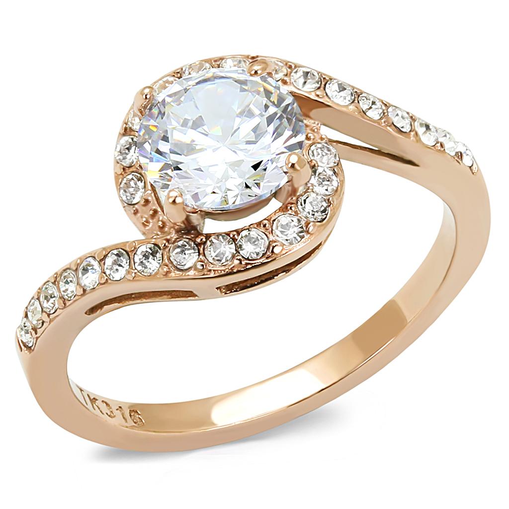 TK3178 - IP Rose Gold(Ion Plating) Stainless Steel Ring with AAA Grade CZ in Clear