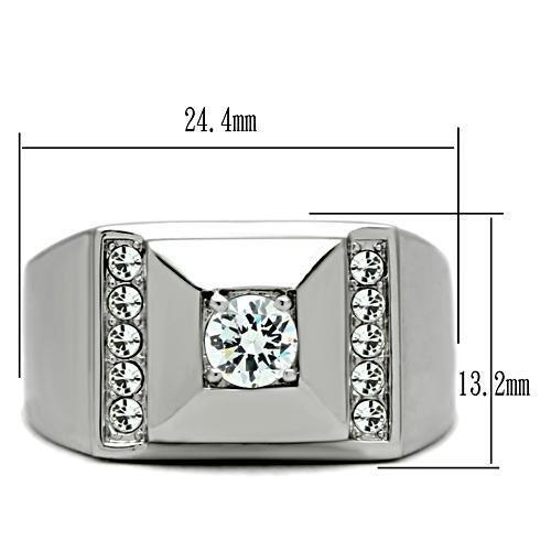 TK317 - High polished (no plating) Stainless Steel Ring with AAA Grade CZ in Clear