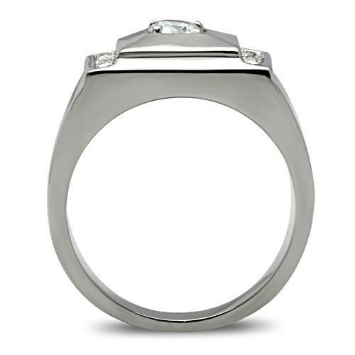 TK317 - High polished (no plating) Stainless Steel Ring with AAA Grade CZ in Clear