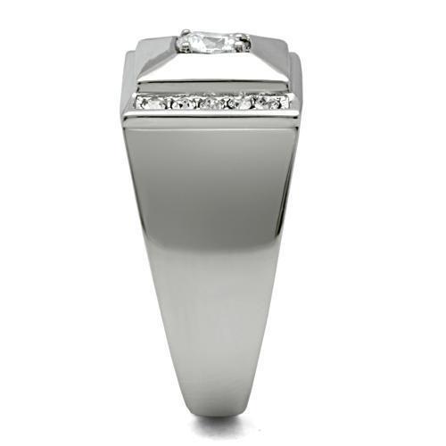 TK317 - High polished (no plating) Stainless Steel Ring with AAA Grade CZ in Clear