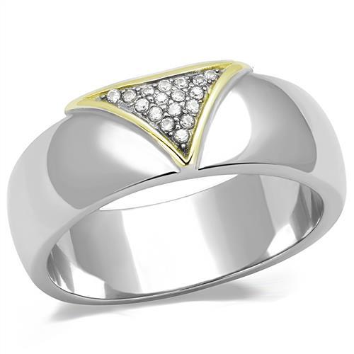 TK3187 - Two-Tone IP Gold (Ion Plating) Stainless Steel Ring with AAA Grade CZ in Clear
