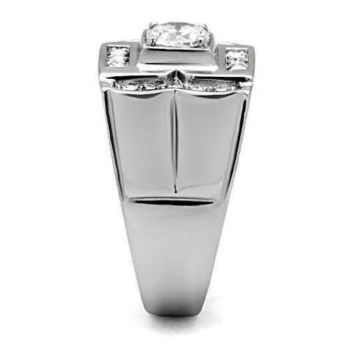 TK318 - High polished (no plating) Stainless Steel Ring with AAA Grade CZ in Clear