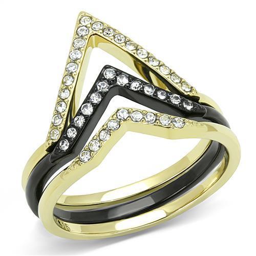 TK3202 - IP Gold+ IP Black (Ion Plating) Stainless Steel Ring with Top Grade Crystal in Clear