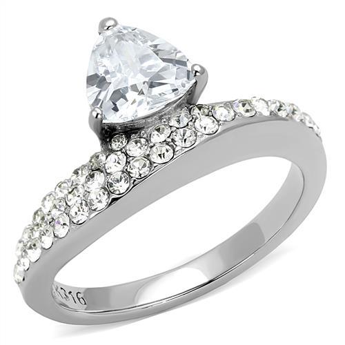 TK3207 - High polished (no plating) Stainless Steel Ring with AAA Grade CZ in Clear