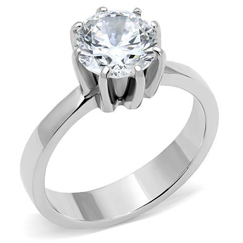 TK3208 - High polished (no plating) Stainless Steel Ring with AAA Grade CZ in Clear