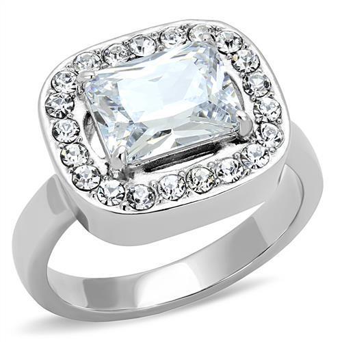 TK3209 - High polished (no plating) Stainless Steel Ring with AAA Grade CZ in Clear